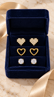 Heart,Heart Solitaire Earrings Set - Aaryahi Silver jewellery product photo