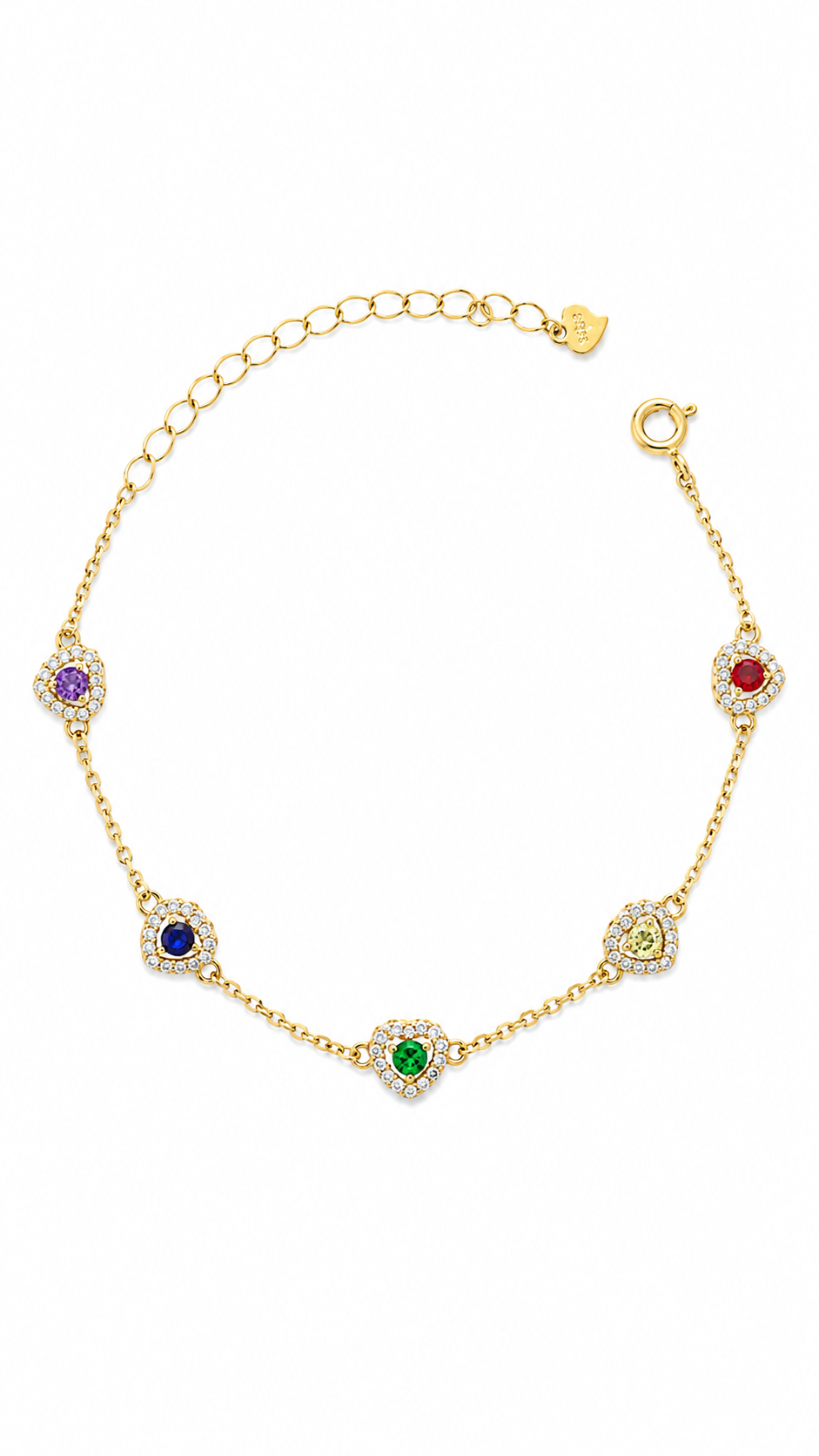 Multicolor Heart Halo Chain Bracelet
