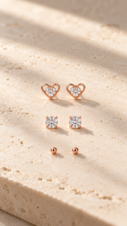 Heart, Solitair Ball Earrings Set - Aaryahi Silver jewellery product photo