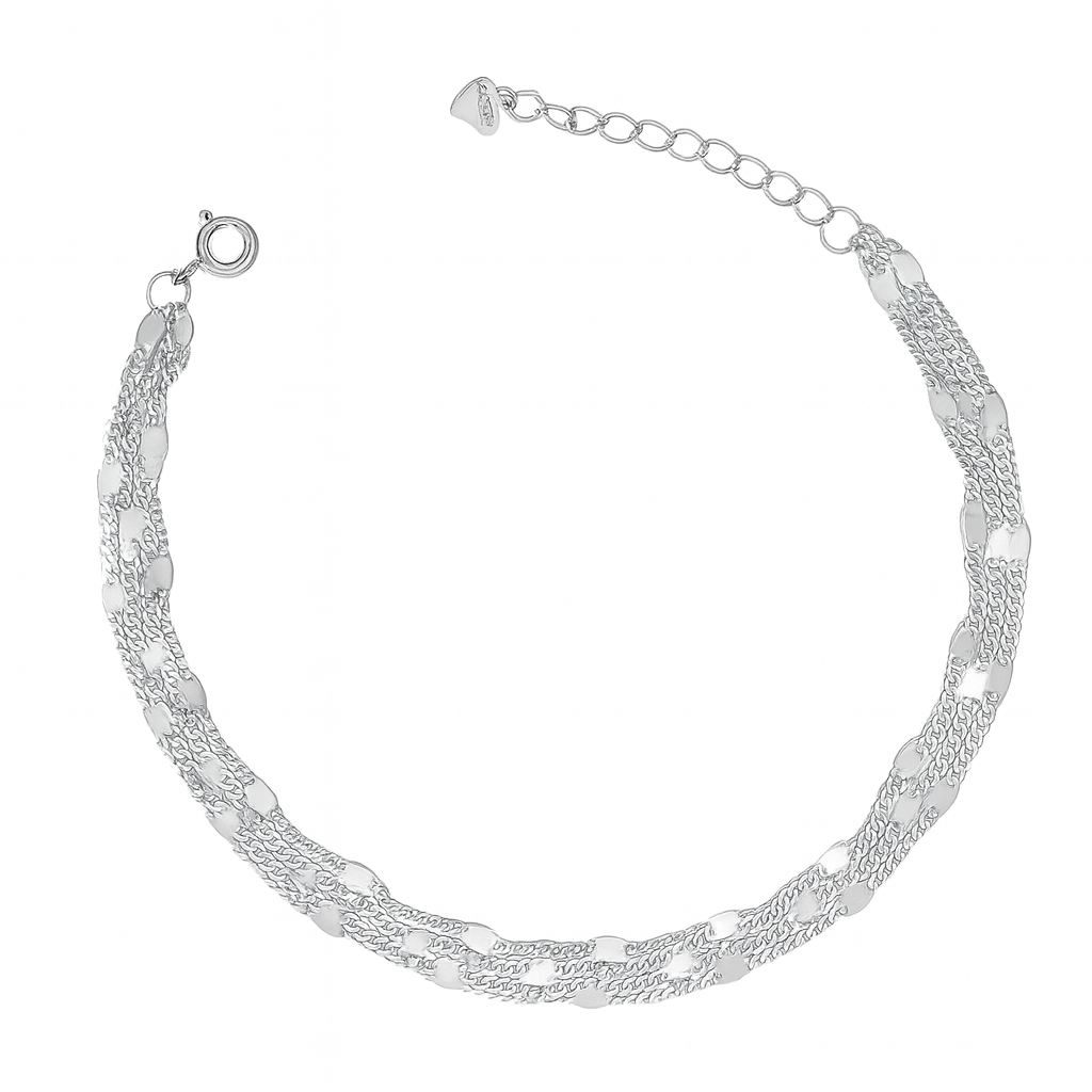 Silver Multi-Layer Textured Chain Bracelet for Women