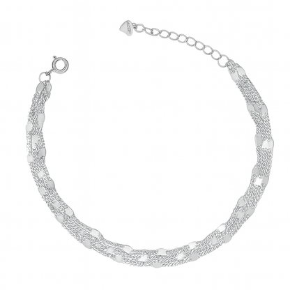 Silver Multi-Layer Textured Chain Bracelet for Women