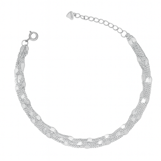 Silver Multi-Layer Textured Chain Bracelet for Women