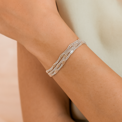 Silver Multi-Layer Textured Chain Bracelet for Women