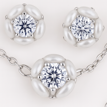 925 Silver Floral CZ Pendant Necklace & Earrings Set for Women – Elegant Everyday Jewelry