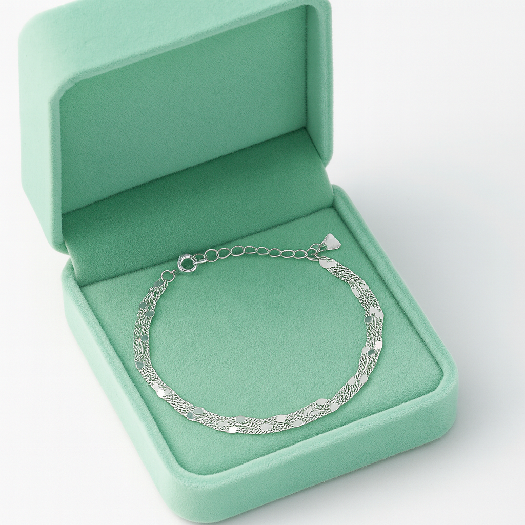 Silver Multi-Layer Textured Chain Bracelet for Women