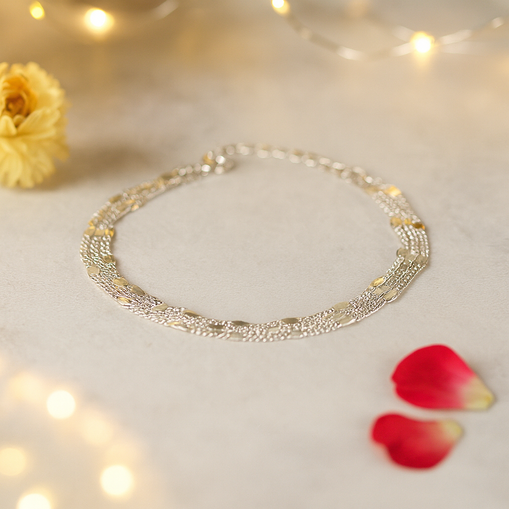 Silver Multi-Layer Textured Chain Bracelet for Women