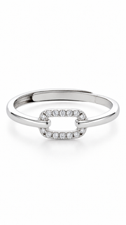 Silver CZ Oval Link Adjustable Ring
