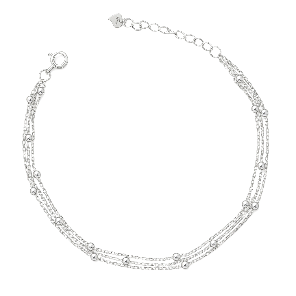 Silver Multi-Layer Beaded Chain Bracelet for Women