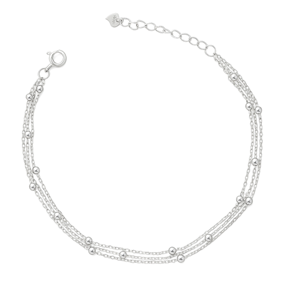 Silver Multi-Layer Beaded Chain Bracelet for Women
