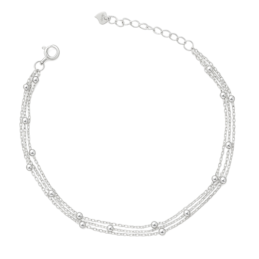 Silver Multi-Layer Beaded Chain Bracelet for Women