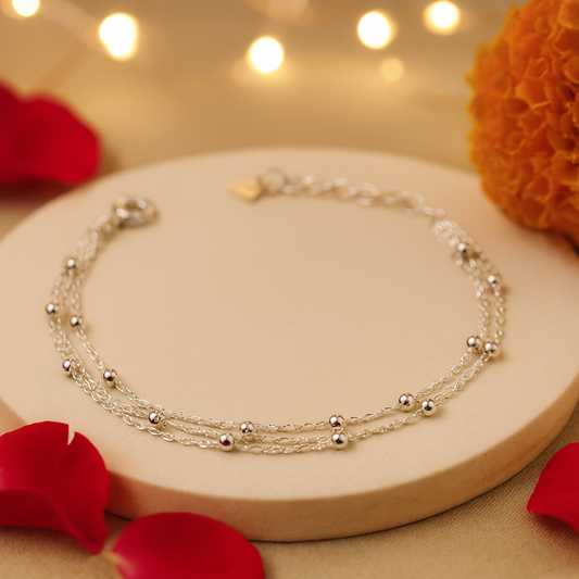 Silver Multi-Layer Beaded Chain Bracelet for Women