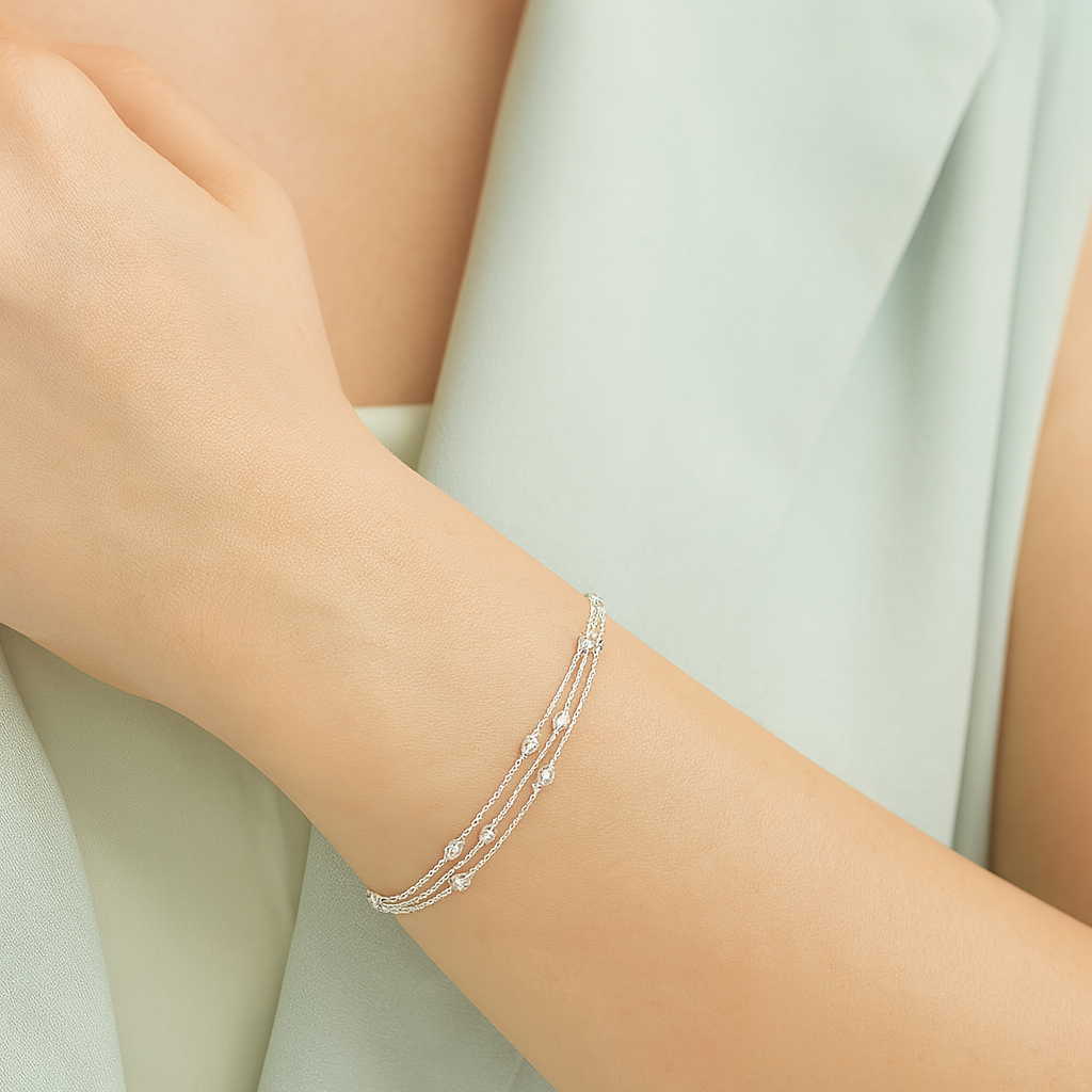 Silver Multi-Layer Beaded Chain Bracelet for Women