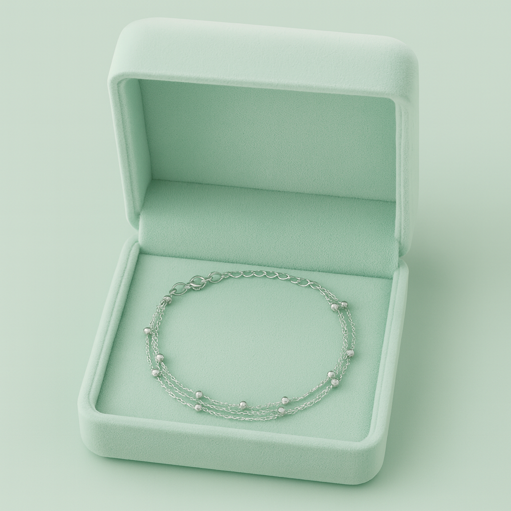 Silver Multi-Layer Beaded Chain Bracelet for Women