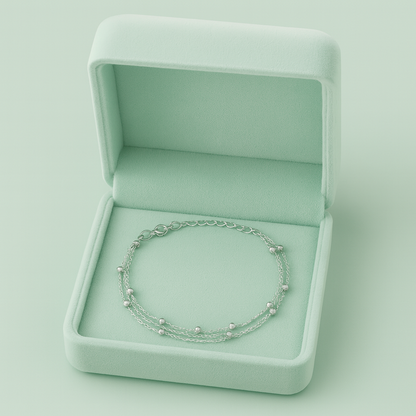 Silver Multi-Layer Beaded Chain Bracelet for Women