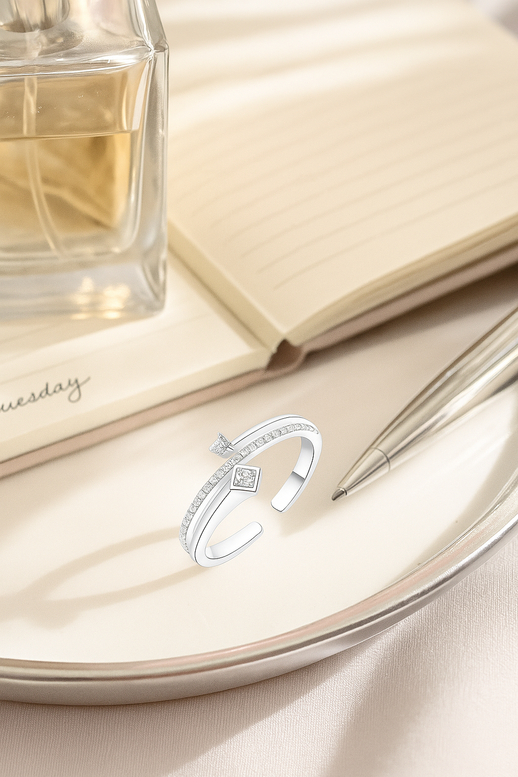 925 Silver Adjustable Dual Design Open Zircon Ring – Modern Minimalist Jewelry for Women