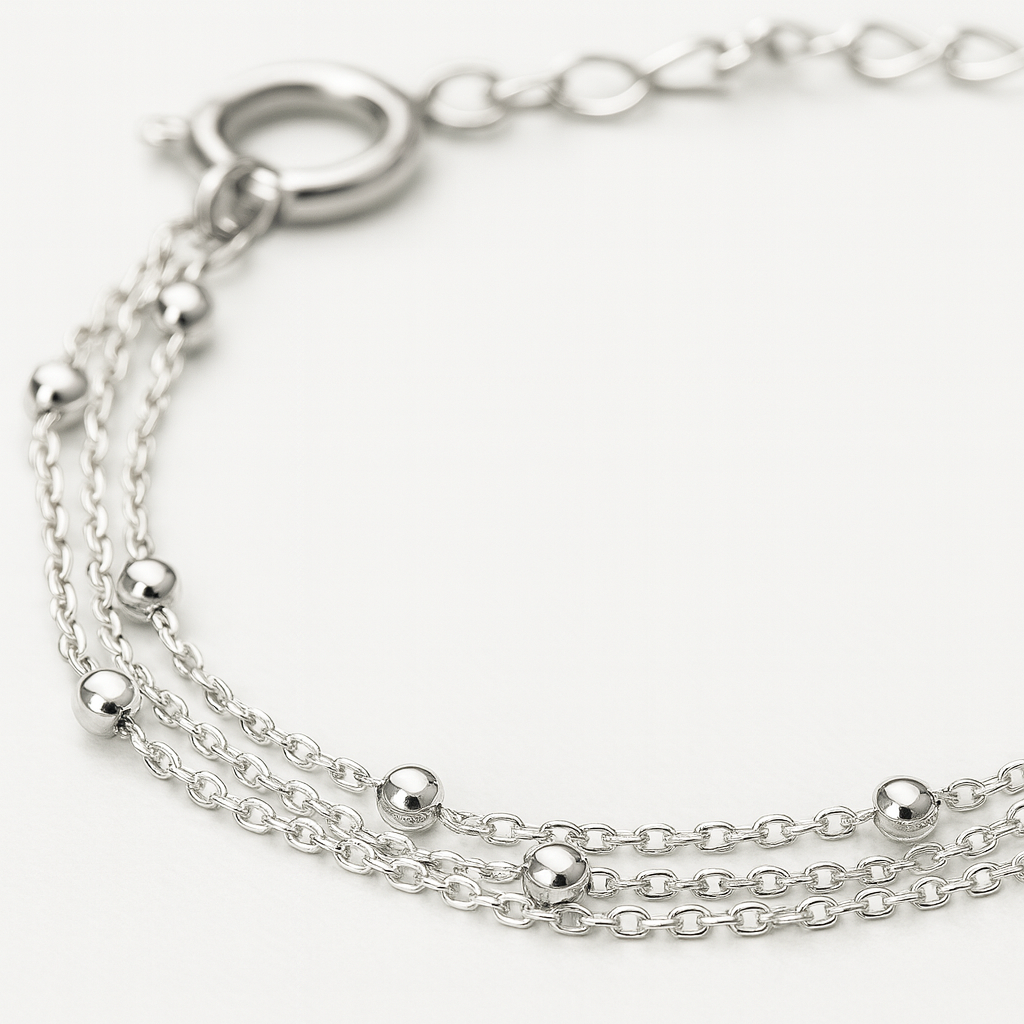 Silver Multi-Layer Beaded Chain Bracelet for Women