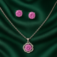 925 Silver Pink Stone Pendant Necklace & Earrings Set for Women – Sparkling CZ Floral Design