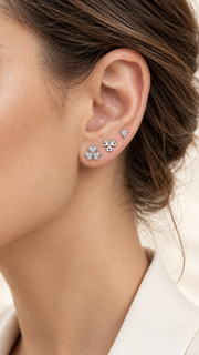 Clover, Plain Clover Solitaire Stud Earrings Set - Aaryahi Silver jewellery product photo