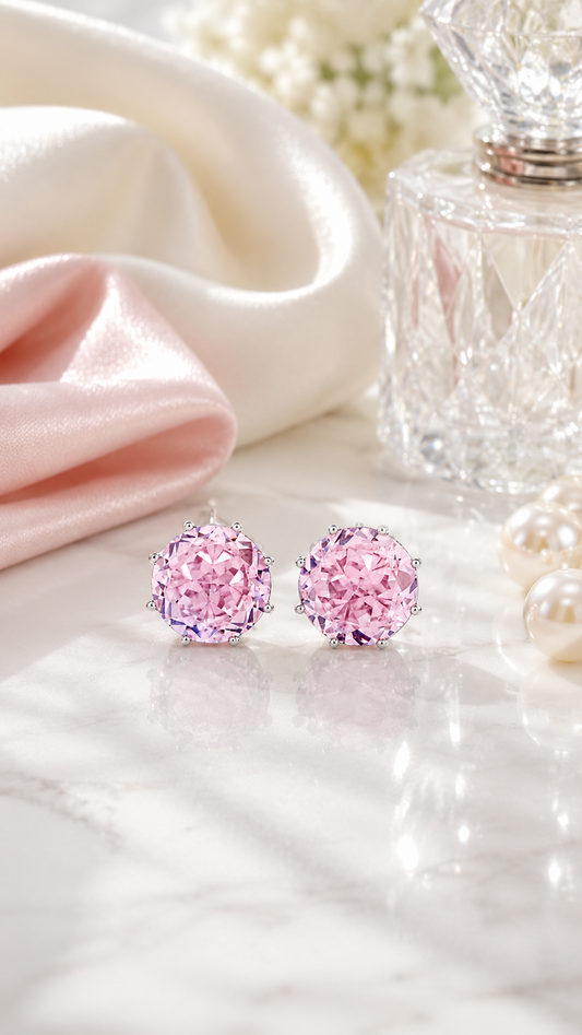 Pink Solitaire Earrings