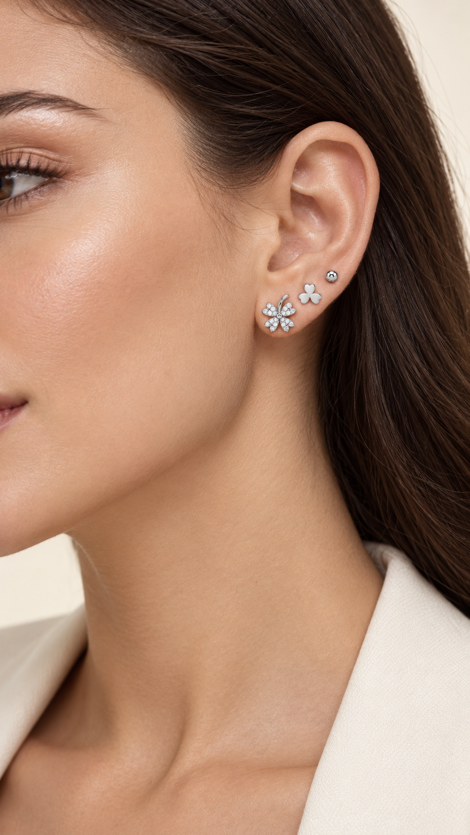 Heart Clover & Ball Stud Earrings Set - Aaryahi Silver jewellery product photo
