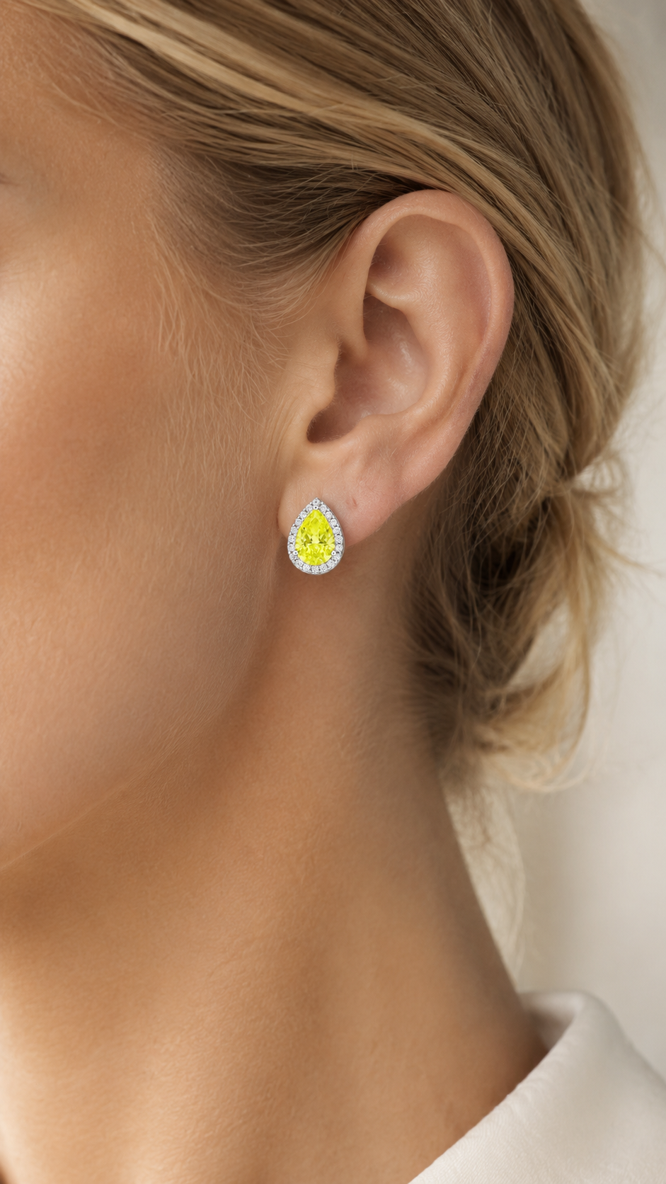 Halo Pear Cut Yellow Crystal Earrings