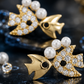 Elegant Gold-Plated Double Fish CZ & Pearl Stud Earrings for Women