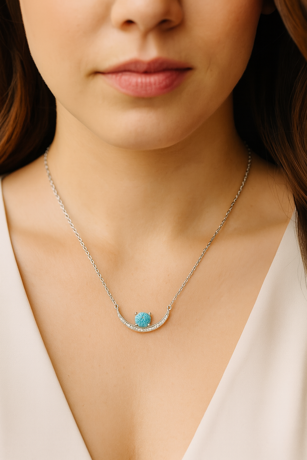 925 Silver Blue Solitaire Crescent Pendant Necklace for Women – Elegant Daily & Party Wear