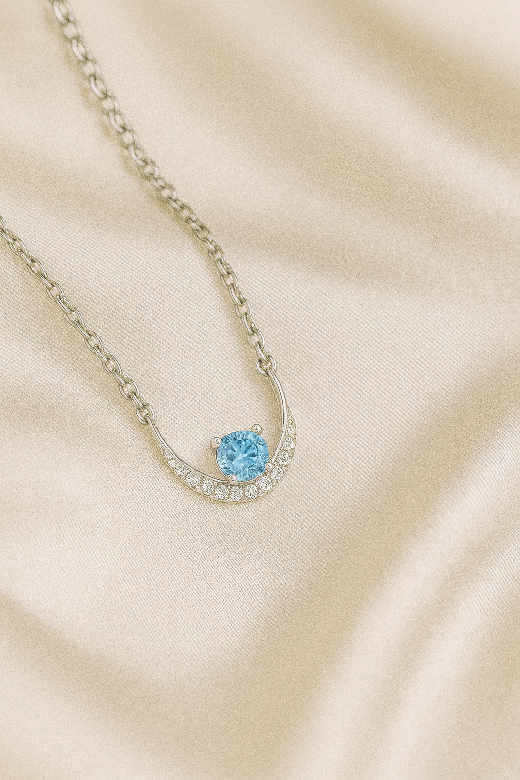 925 Silver Blue Solitaire Crescent Pendant Necklace for Women – Elegant Daily & Party Wear