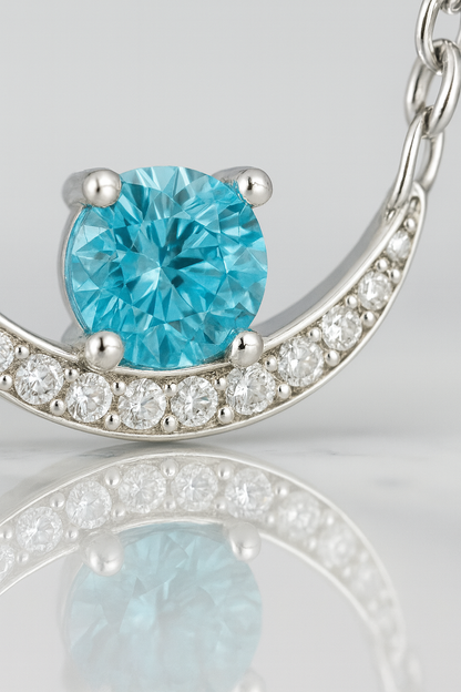 925 Silver Blue Solitaire Crescent Pendant Necklace for Women – Elegant Daily & Party Wear
