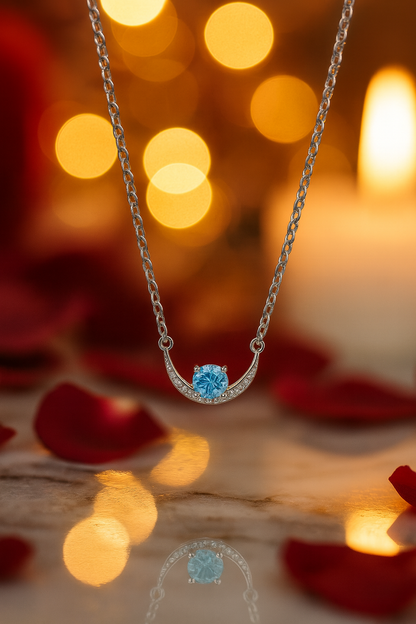 925 Silver Blue Solitaire Crescent Pendant Necklace for Women – Elegant Daily & Party Wear