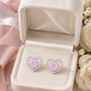 Elegant Silver Pink Heart Halo Stud Earrings