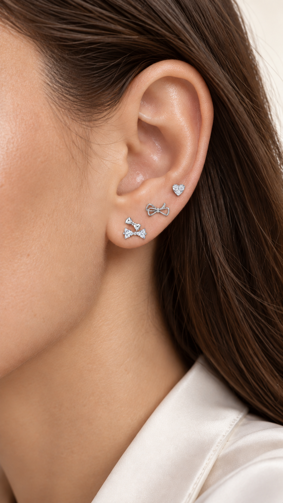 Bow, Open Bow & Heart Stud Earrings Set – 3 Pairs - Aaryahi Silver jewellery product photo