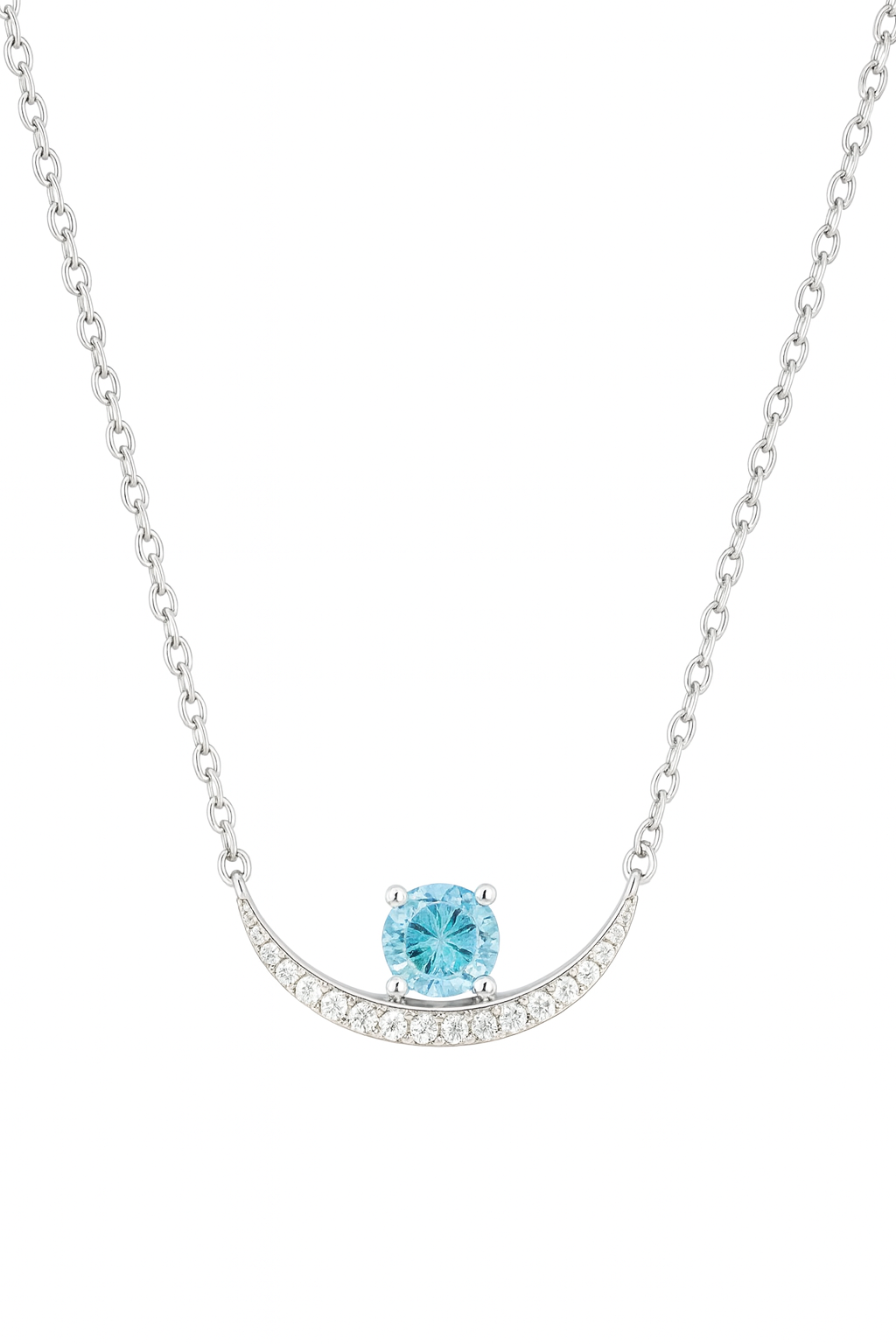 925 Silver Blue Solitaire Crescent Pendant Necklace for Women – Elegant Daily & Party Wear