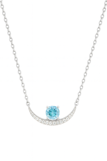 925 Silver Blue Solitaire Crescent Pendant Necklace for Women – Elegant Daily & Party Wear