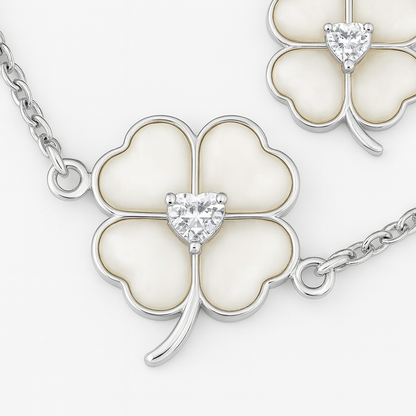 925 Silver Four-Leaf Clover Pendant Necklace & Earrings Set for Women – Mother of Pearl Lucky Charm Design