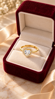 Gold CZ Heart Halo Adjustable Ring