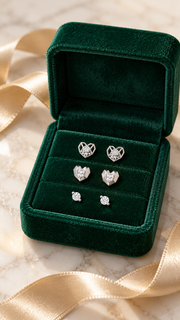 Geometric Heart Heart & Solitaire Earrings Set - Aaryahi Silver jewellery product photo