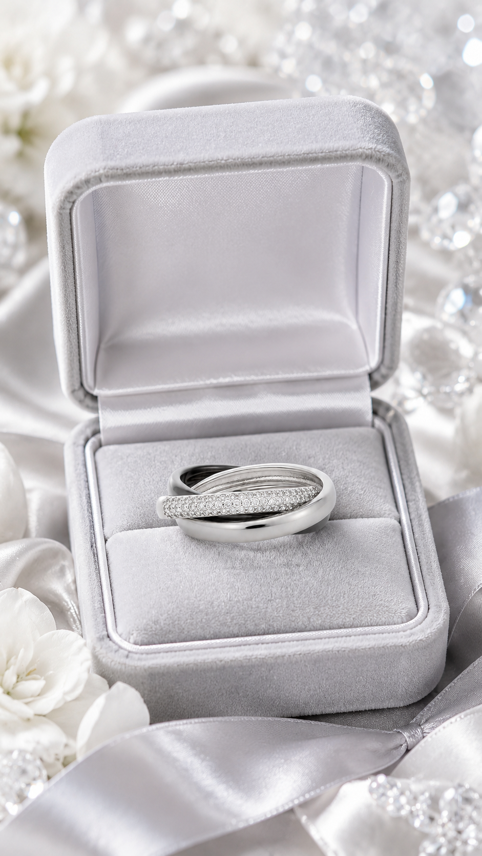 Triple Band White Ceramic Interlocking Ring