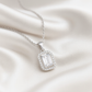 925 Silver Rectangular Halo Pendant Necklace for Women – Classic Sparkling CZ Stone