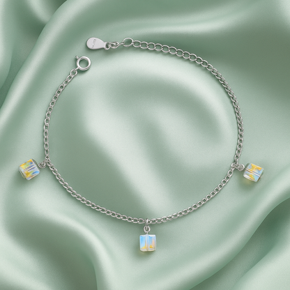 Sterling Silver Cube Crystal Charm Bracelet