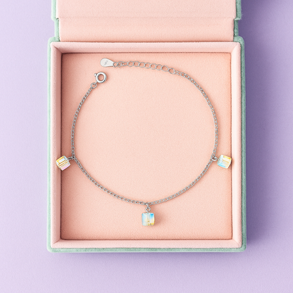 Sterling Silver Cube Crystal Charm Bracelet