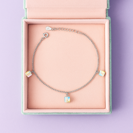 Sterling Silver Cube Crystal Charm Bracelet