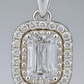 925 Silver Rectangular Halo Pendant Necklace for Women – Classic Sparkling CZ Stone