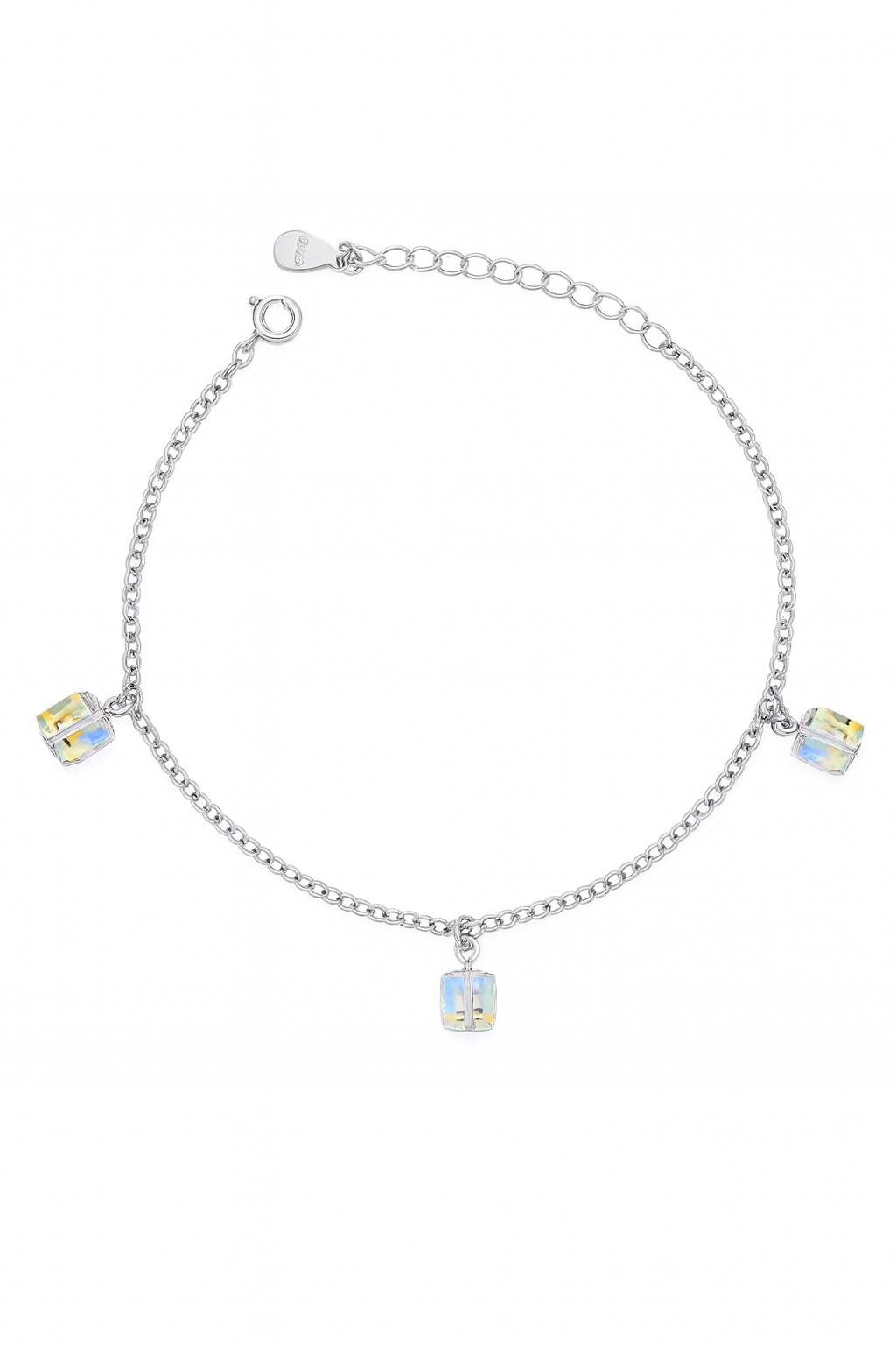 Sterling Silver Cube Crystal Charm Bracelet