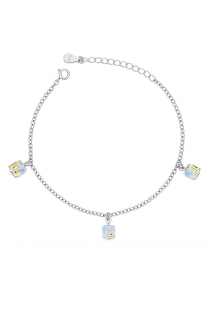 Sterling Silver Cube Crystal Charm Bracelet