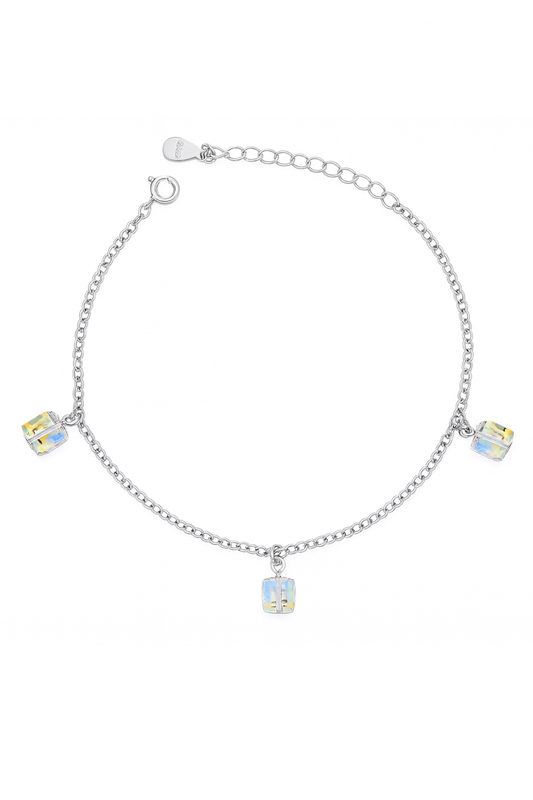 Sterling Silver Cube Crystal Charm Bracelet