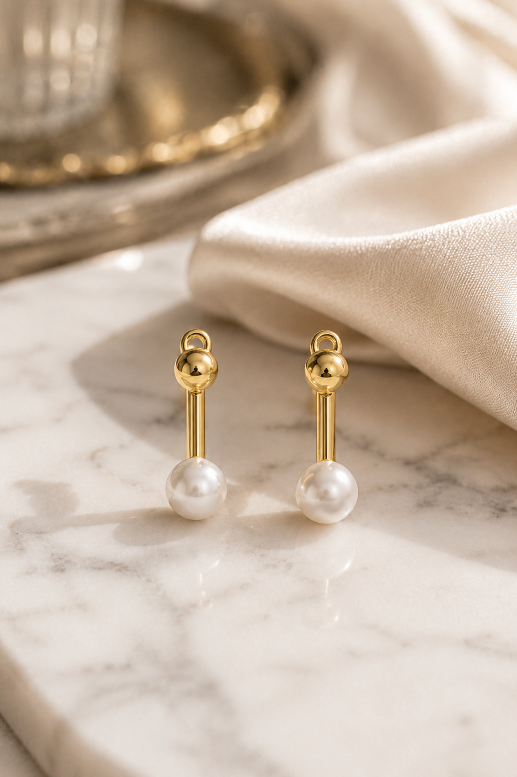 Gold-Tone Bar & Pearl Earrings