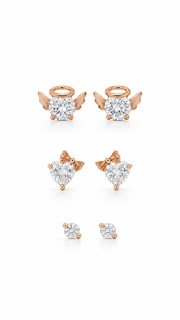 Angel Wings, Bow Heart & Solitaire Stud Earrings Set - Aaryahi Silver jewellery product photo