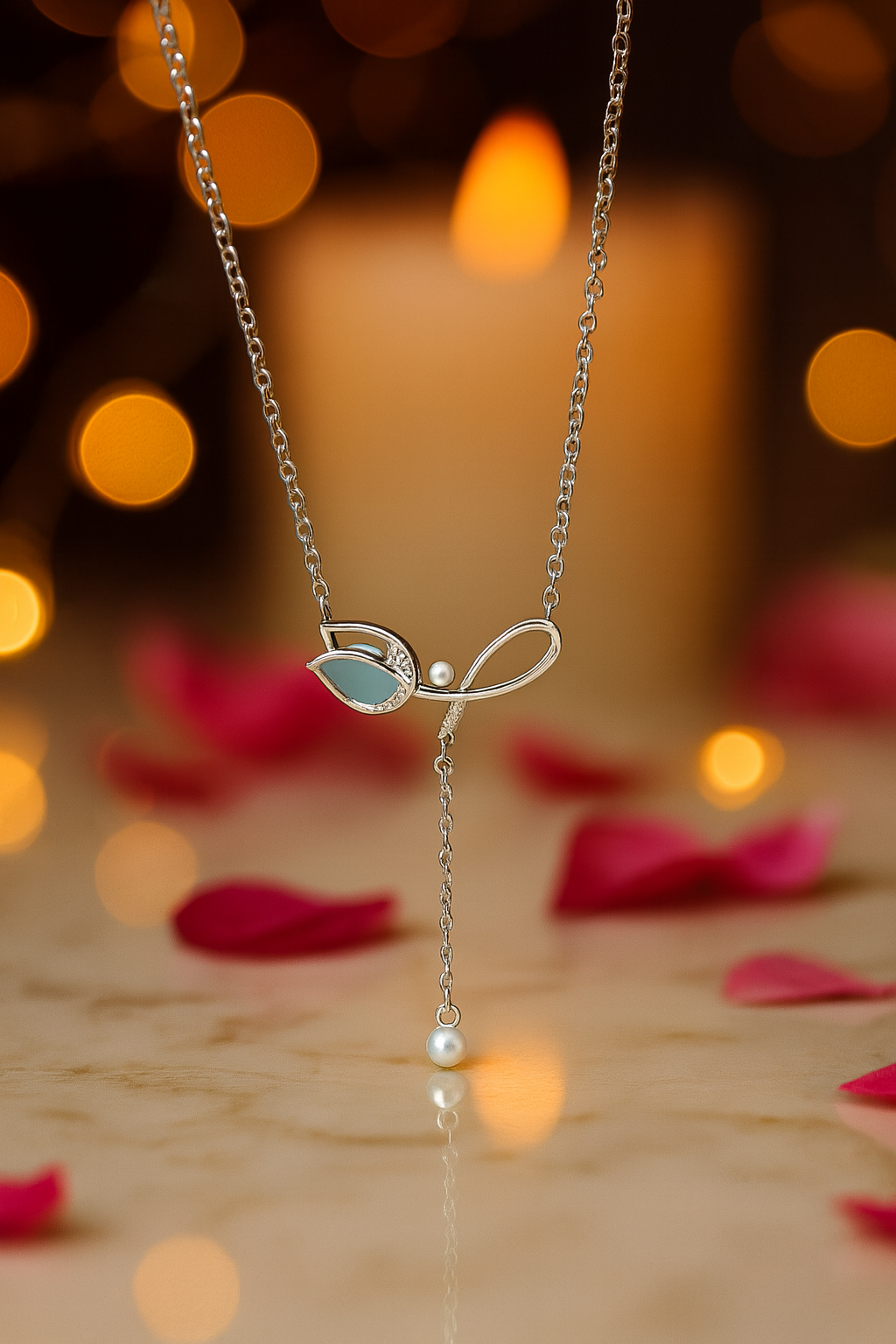 925 Silver Leaf Design Pearl Drop Pendant Necklace for Women – Elegant Enamel & CZ Accent