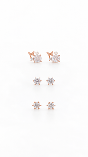 Butterfly Pearl, Square Round Solitaire Earrings Set - Aaryahi Silver jewellery product photo